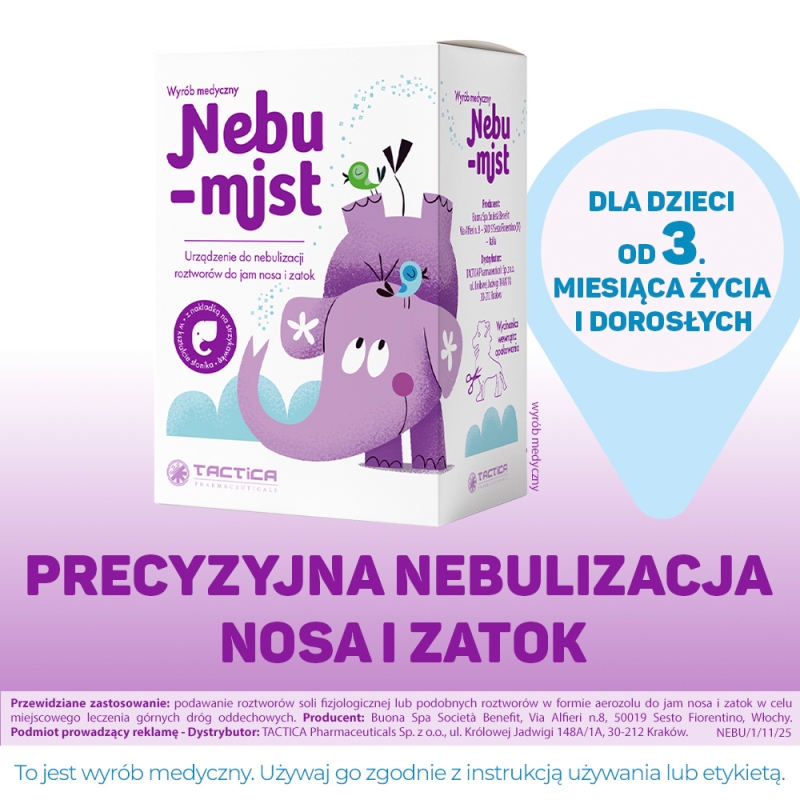 Nebu-Mist, urządzenie do nebulizacji roztworów do jam nosa i zatok, 1 szt.