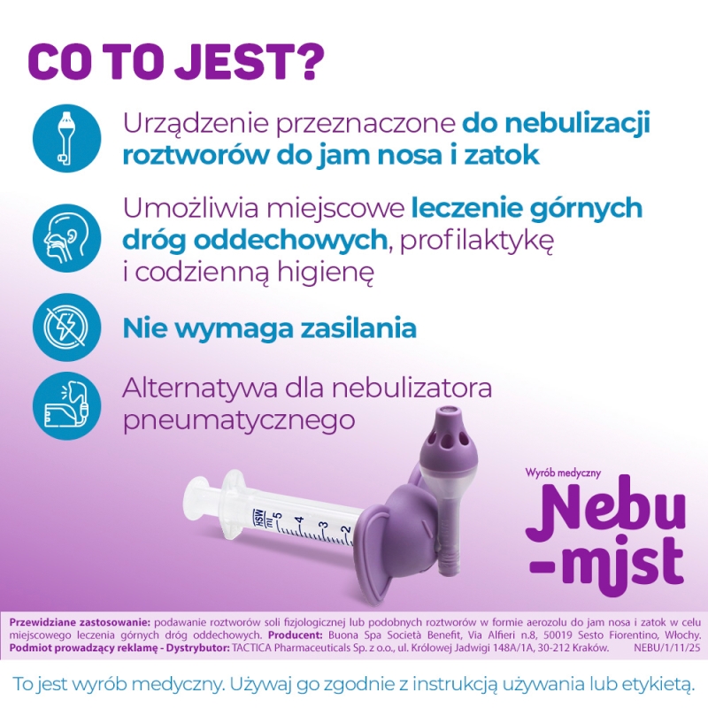 Nebu-Mist, urządzenie do nebulizacji roztworów do jam nosa i zatok, 1 szt.