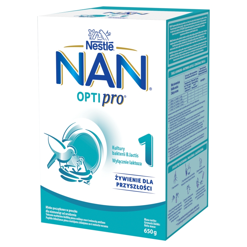 NAN Optipro 1 mleko początkowe dla niemowląt od urodzenia, 650 g