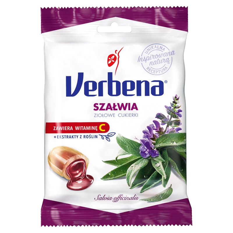 Cukierki Verbena Szałwia z Vit. C, w stanach zapalnych gardła i dziąseł, 60 g