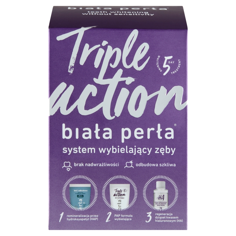 Biała Perła Triple Action zestaw di wybielania zębów, żel -50 ml, płyn -100 ml, pasta -30 ml