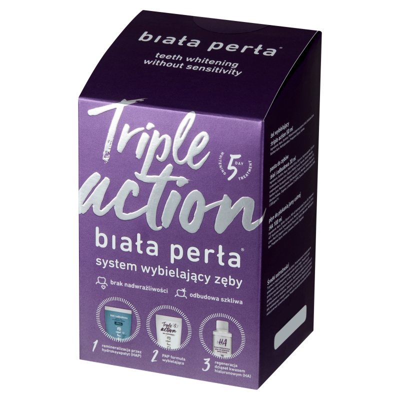 Biała Perła Triple Action, zestaw di wybielania zębów, żel -50 ml, płyn -100 ml, pasta -30 ml