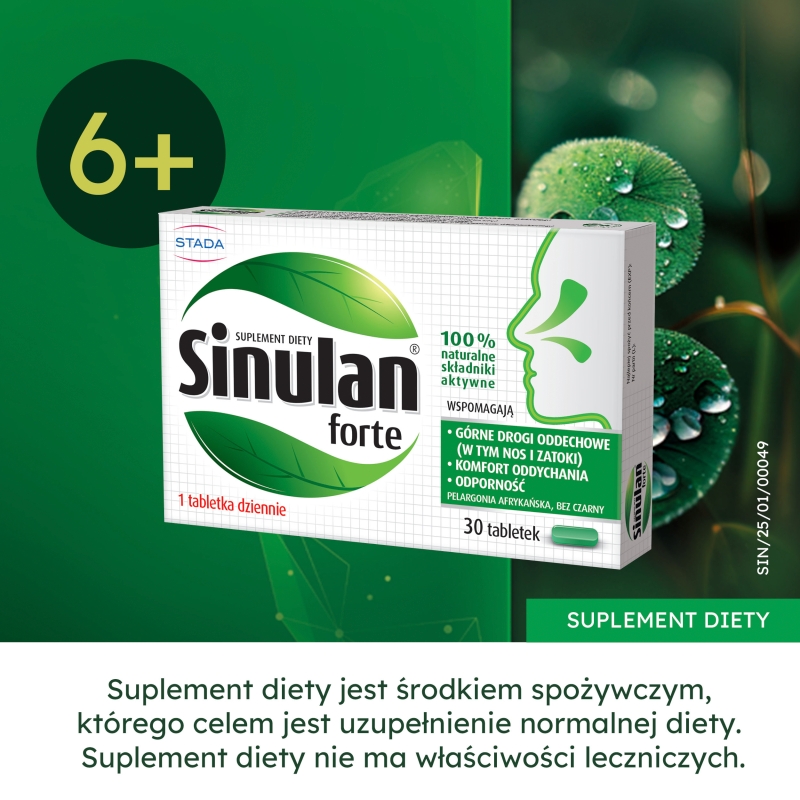 Sinulan Forte, tabletki ze składnikami wspierającymi odporność i drogi oddechowe, 30 szt.