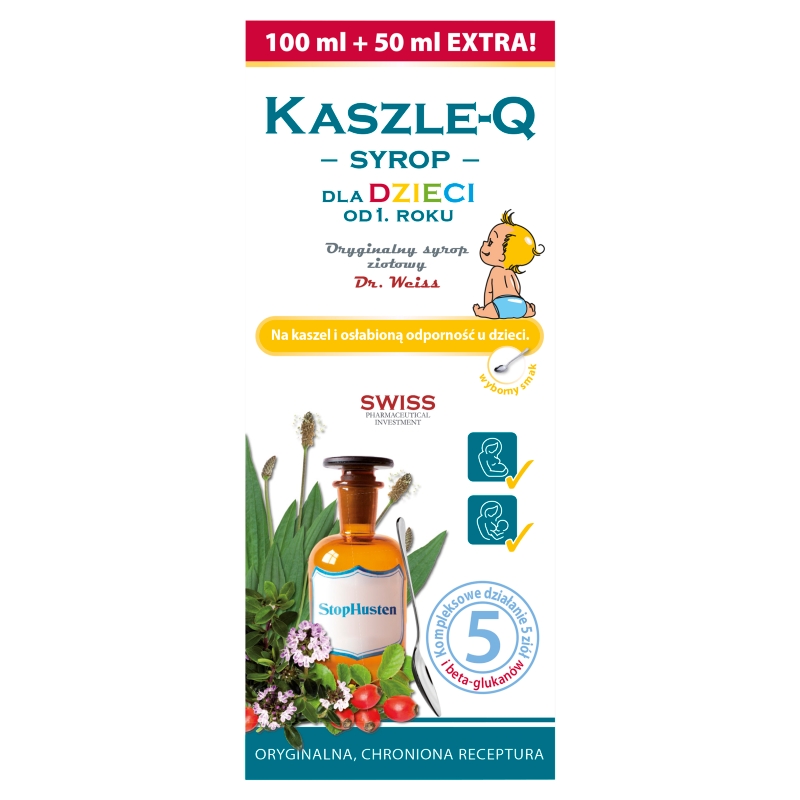 KASZLE-Q syrop dla dzieci na kaszel i osłabioną odporność, 150 ml