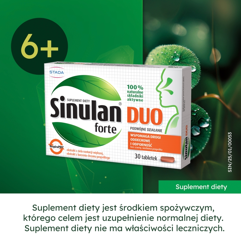 Sinulan Duo Forte, tabletki ze składnikami wspierającymi odporność i drogi oddechowe, 30 szt.