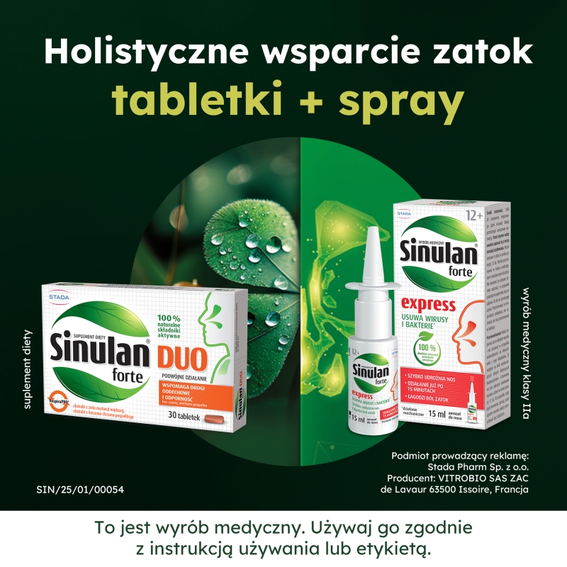 Sinulan Duo Forte, tabletki powlekane ze składnikami wspierającymi drogi oddechowe i odporność, 60 szt.