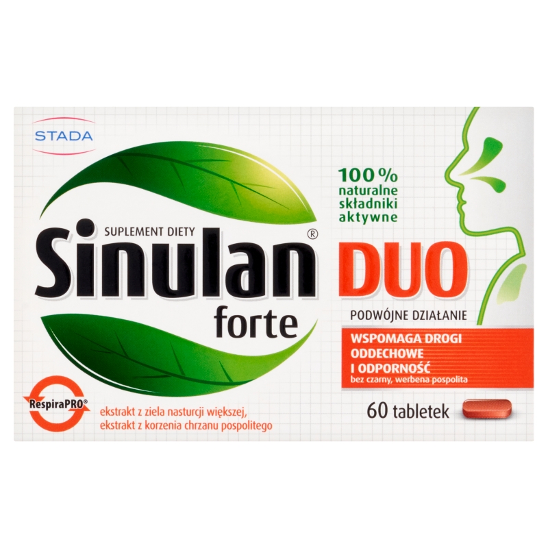 Sinulan Duo Forte, tabletki powlekane ze składnikami wspierającymi drogi oddechowe i odporność, 60 szt.