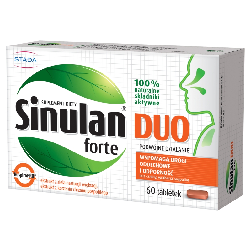 Sinulan Duo Forte, tabletki powlekane ze składnikami wspierającymi drogi oddechowe i odporność, 60 szt.