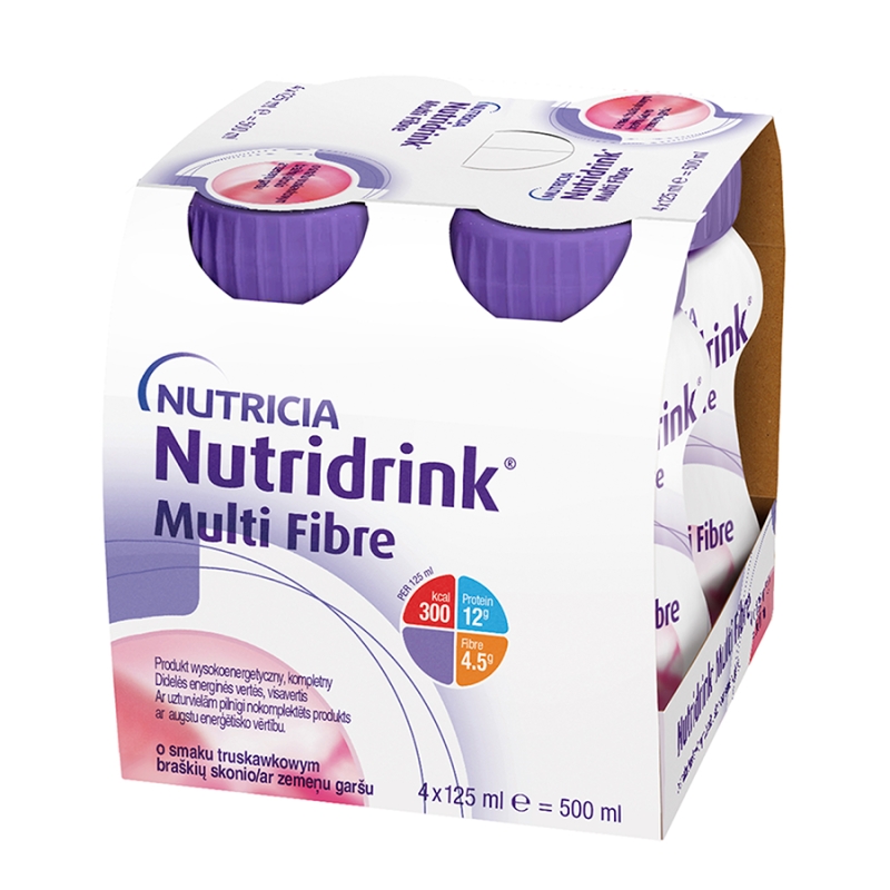 Nutridrink Multi Fibre, o smaku truskawkowym, 4 x 125 ml