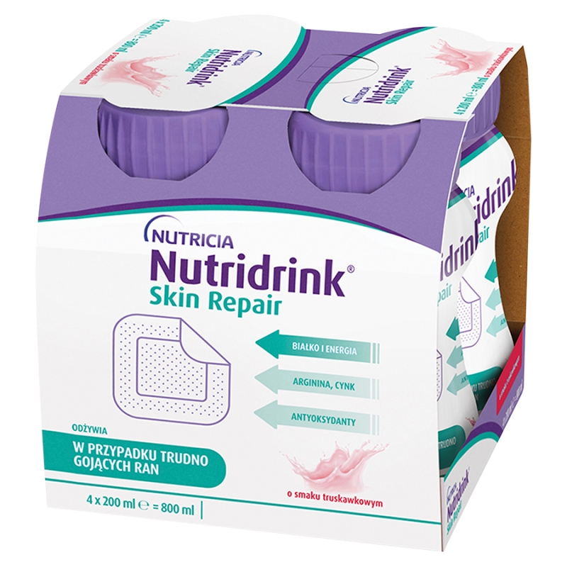 Nutridrink Skin Repair o smaku truskawkowym, 4 x 200 ml