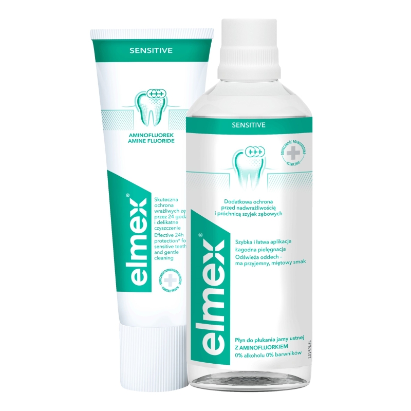 Elmex SuperSET Sensitive, zestaw: pasta, 75 ml + płyn do płukania jamy ustnej, 400 ml