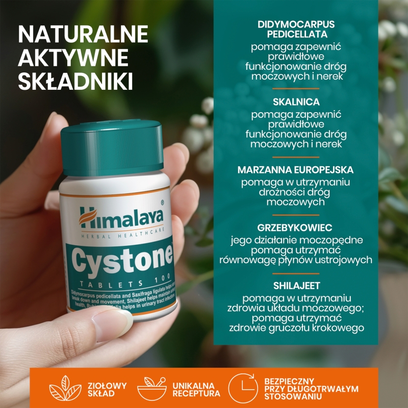 HIMALAYA Cystone , tabletki ze składnikami wspierającymi funkcjonowanie nerek i układu moczowo-płciowego, 100 szt.