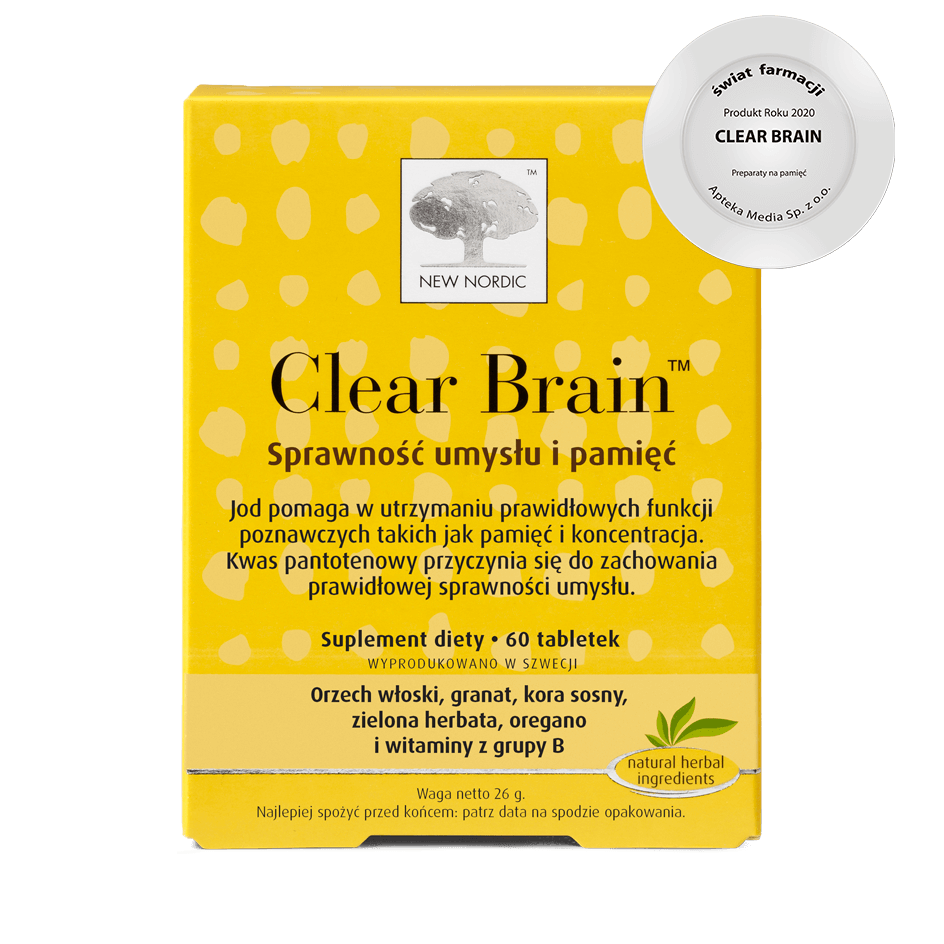 Clear Brain , tabletki ze składnikami wspierającymi sprawność umysłu i pamięć, 60 szt.