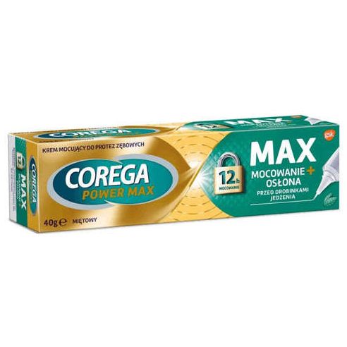 Corega Max Mocowanie + Osłona , krem mocujący do protez zębowych o miętowym smaku, 40 g