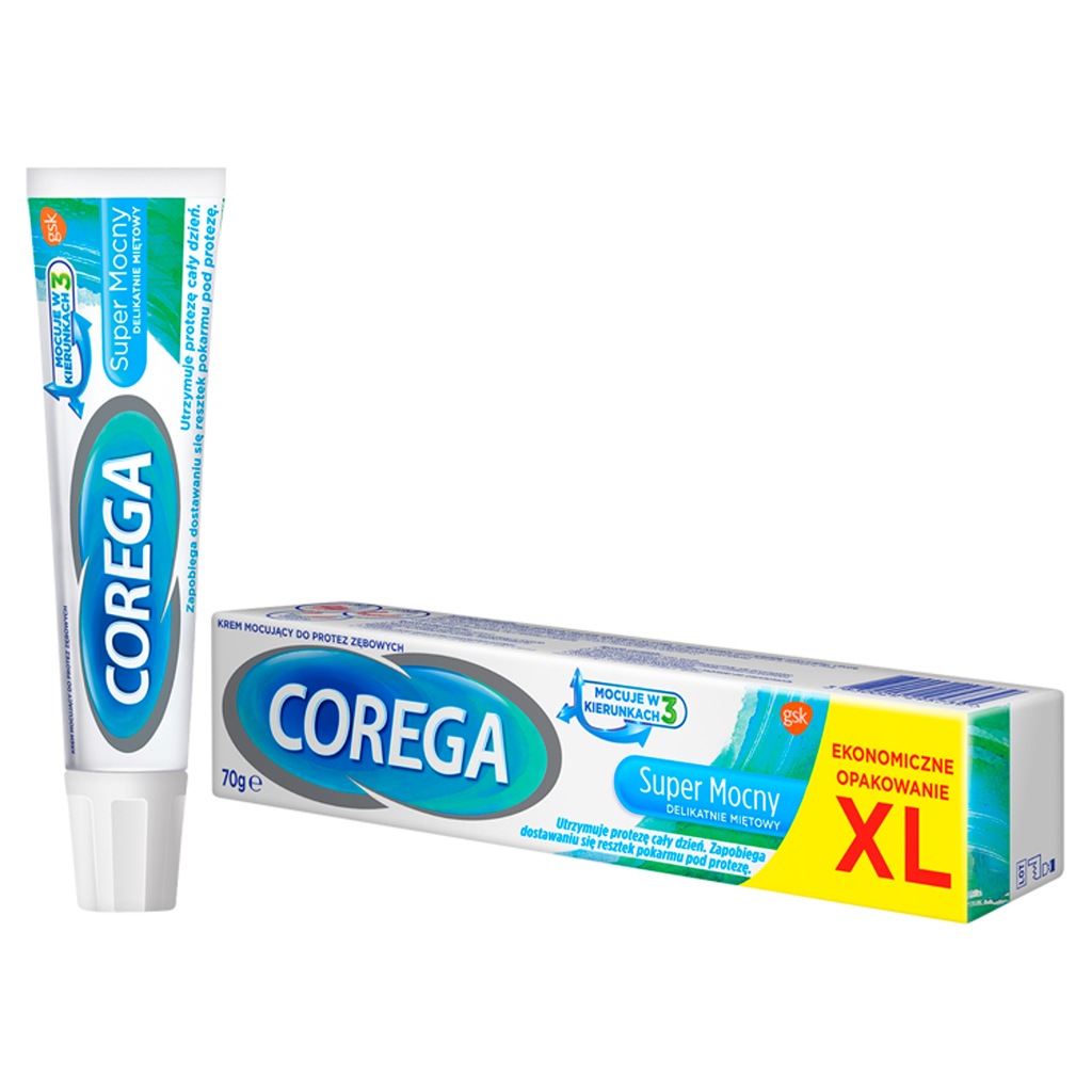 Corega Super Mocny delikatnie miętowy, krem do mocowania protez zębowych, 70 g