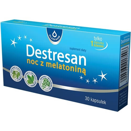 Destresan noc z melatoniną, kapsułki ze składnikami ułatwiającymi zasypianie, 30 szt.