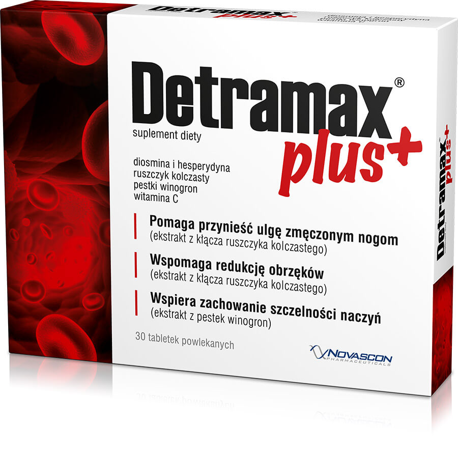 Detramax Plus, tabletki ze składnikami pomagającymi w redukcji obrzęków nóg, 30 szt.