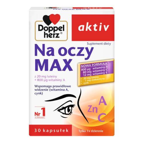 Doppelherz aktiv Na oczy MAX kapsułki ze składnikami wspierającymi prawidłowe widzenie, 30 szt.
