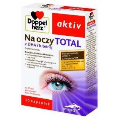Doppelherz aktiv Na oczy Total, z DHA i luteiną, kapsułki ze składnikami wspierającymi prawidłowe widzenie, 30 szt.