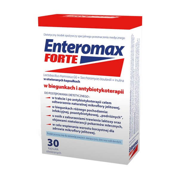 Enteromax Forte, kapsułki ze składnikami wspomagającymi leczenie biegunki, 30 szt.