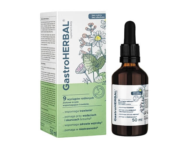 GastroHERBAL , krople z wyciągami roślinnymi wspomagającymi trawienie, 50 ml