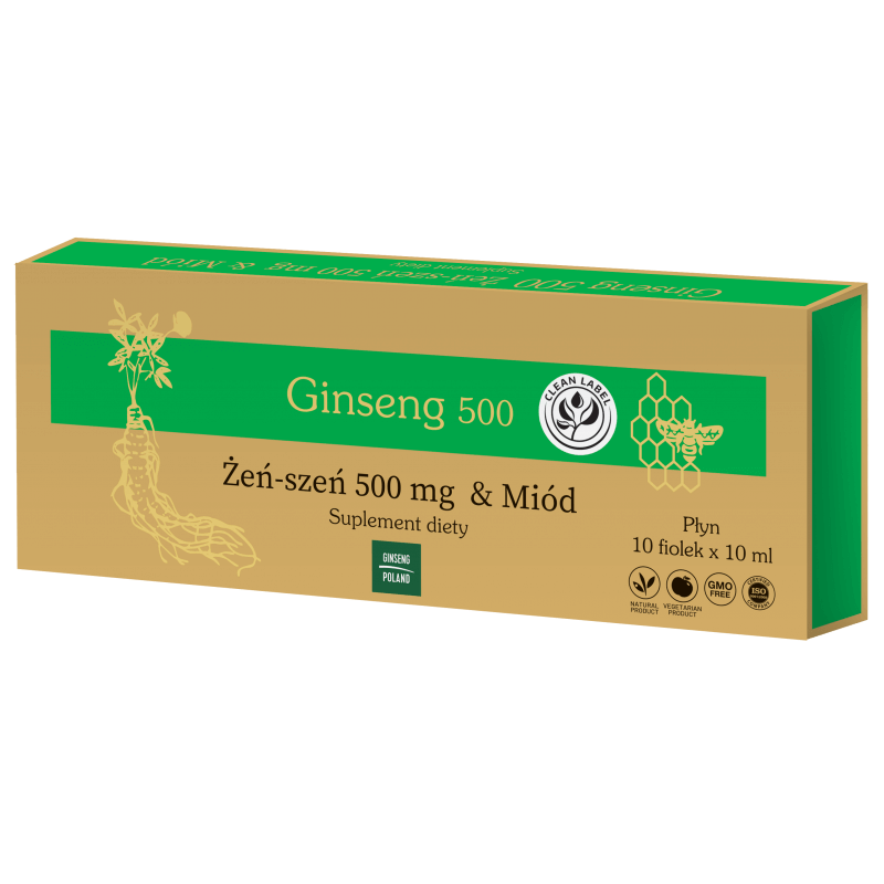 Ginseng 500 Żeń-szeń & Miód , płyn dla osób dorosłych w okresach osłabionej odporności, 10 x 10 ml