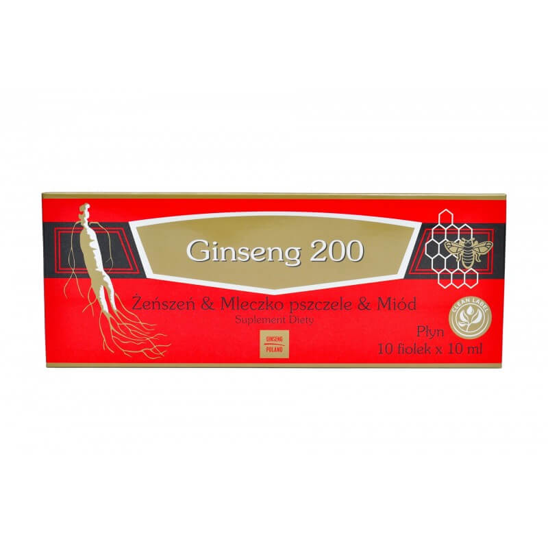 Ginseng 200 Żeń-szeń & Mleczko pszczele & Miód płyn dla osób dorosłych w okresach osłabionej odporności, 10 x 10 ml