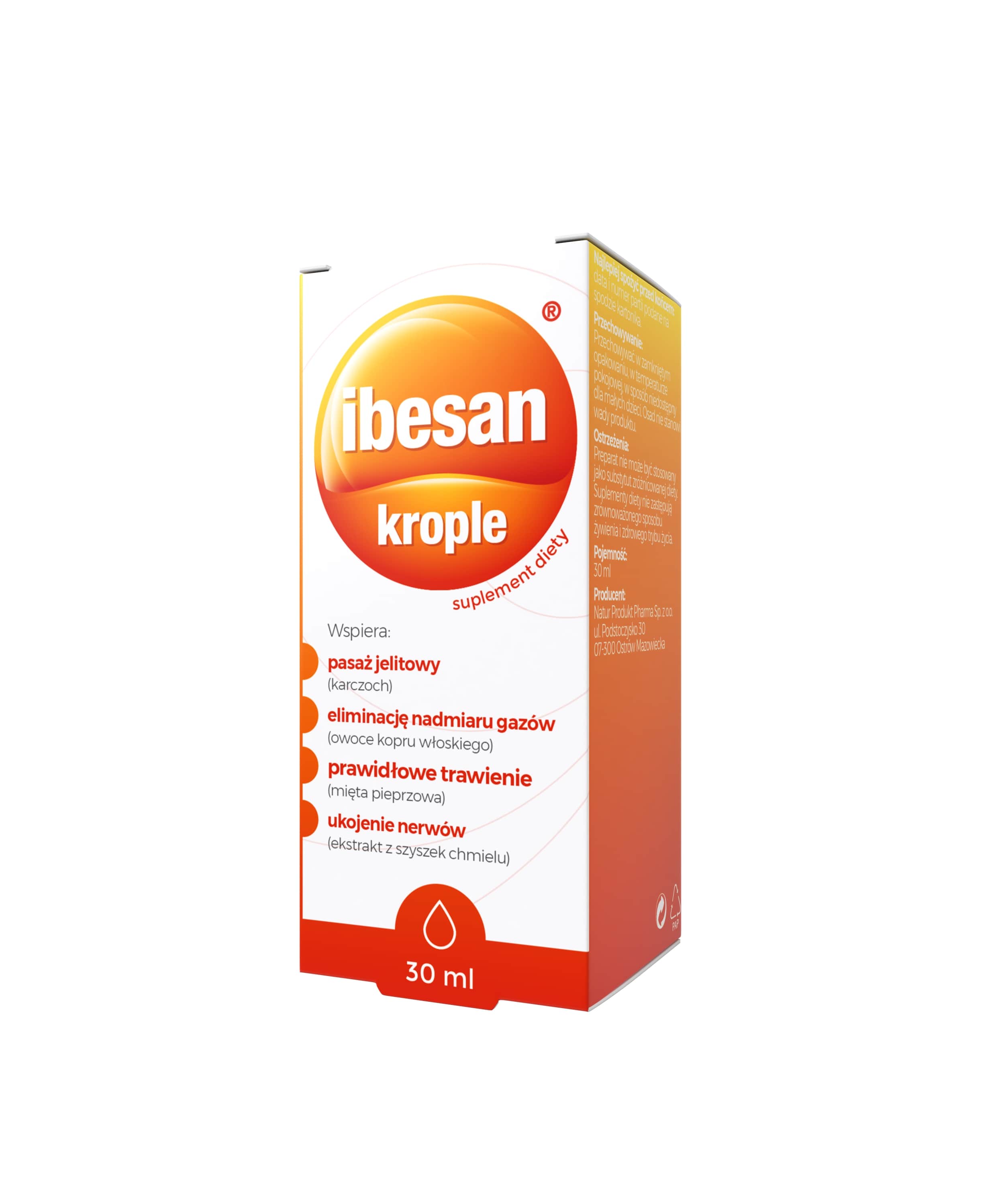 Ibesan , krople ze składnikami wspierającymi prawidłowe trawienie, 30 ml