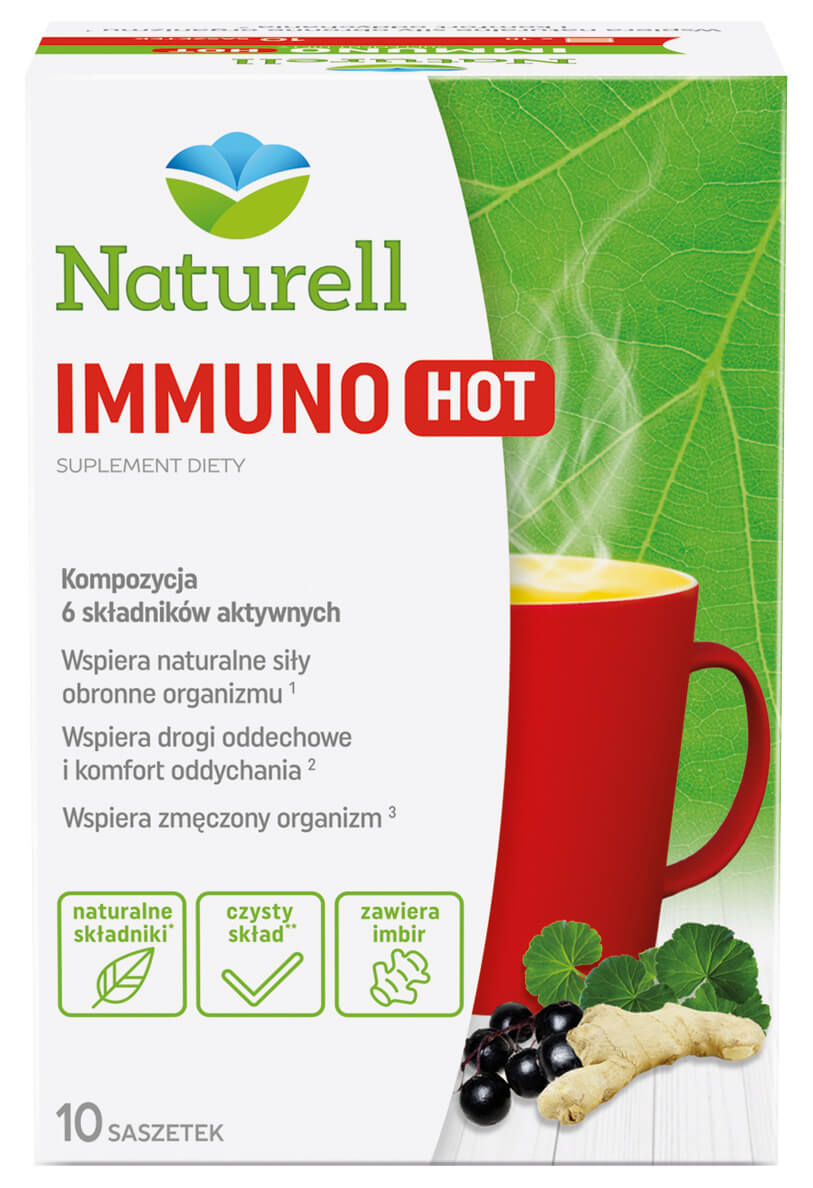 Naturell Immuno Hot, proszek w saszetkach wspierający drogi oddechowe i komfort oddychania, 10 szt.