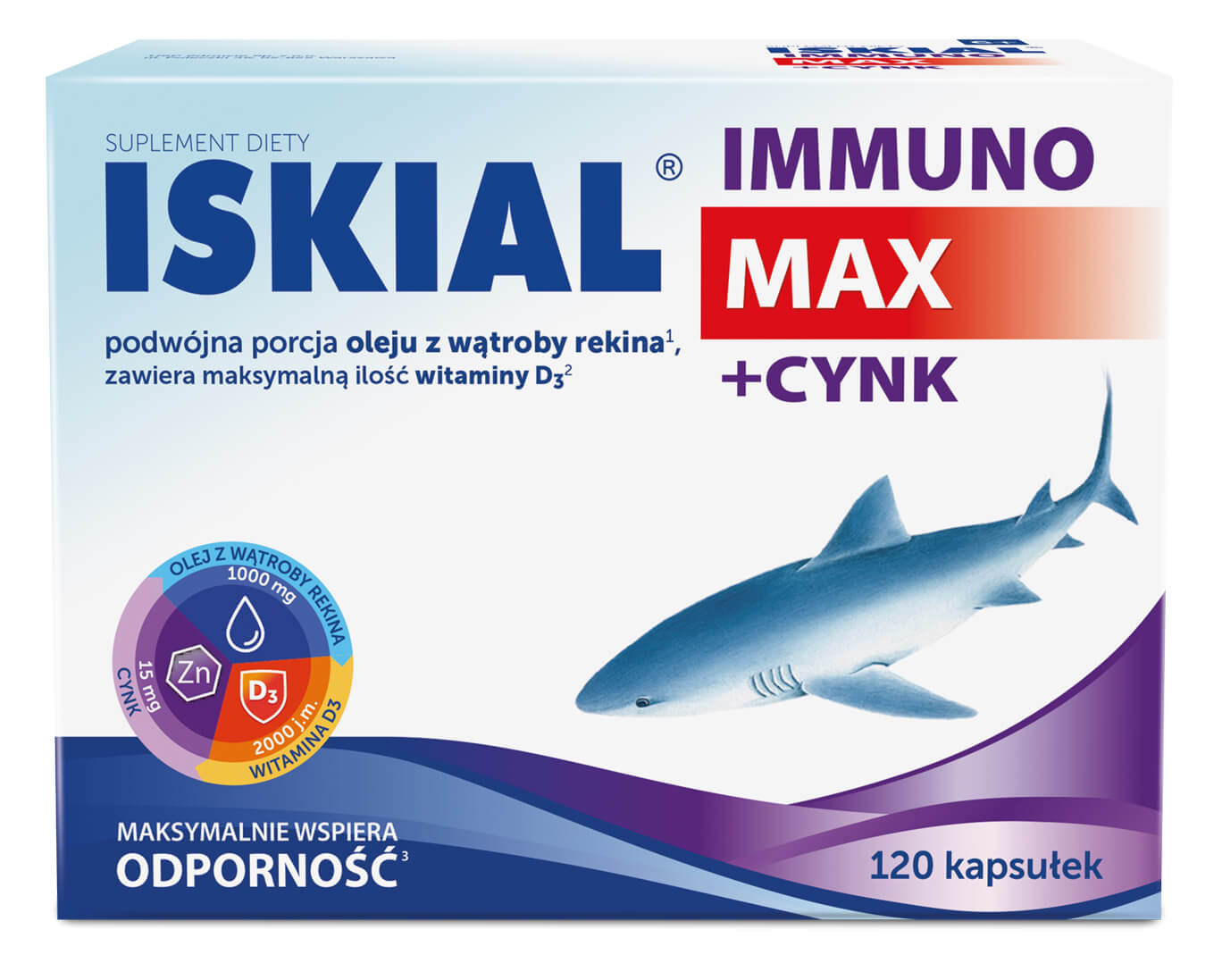 Iskial Immuno MAX + Cynk, kapsułki z olejem z wątroby rekina i witaminą D, 120 szt.