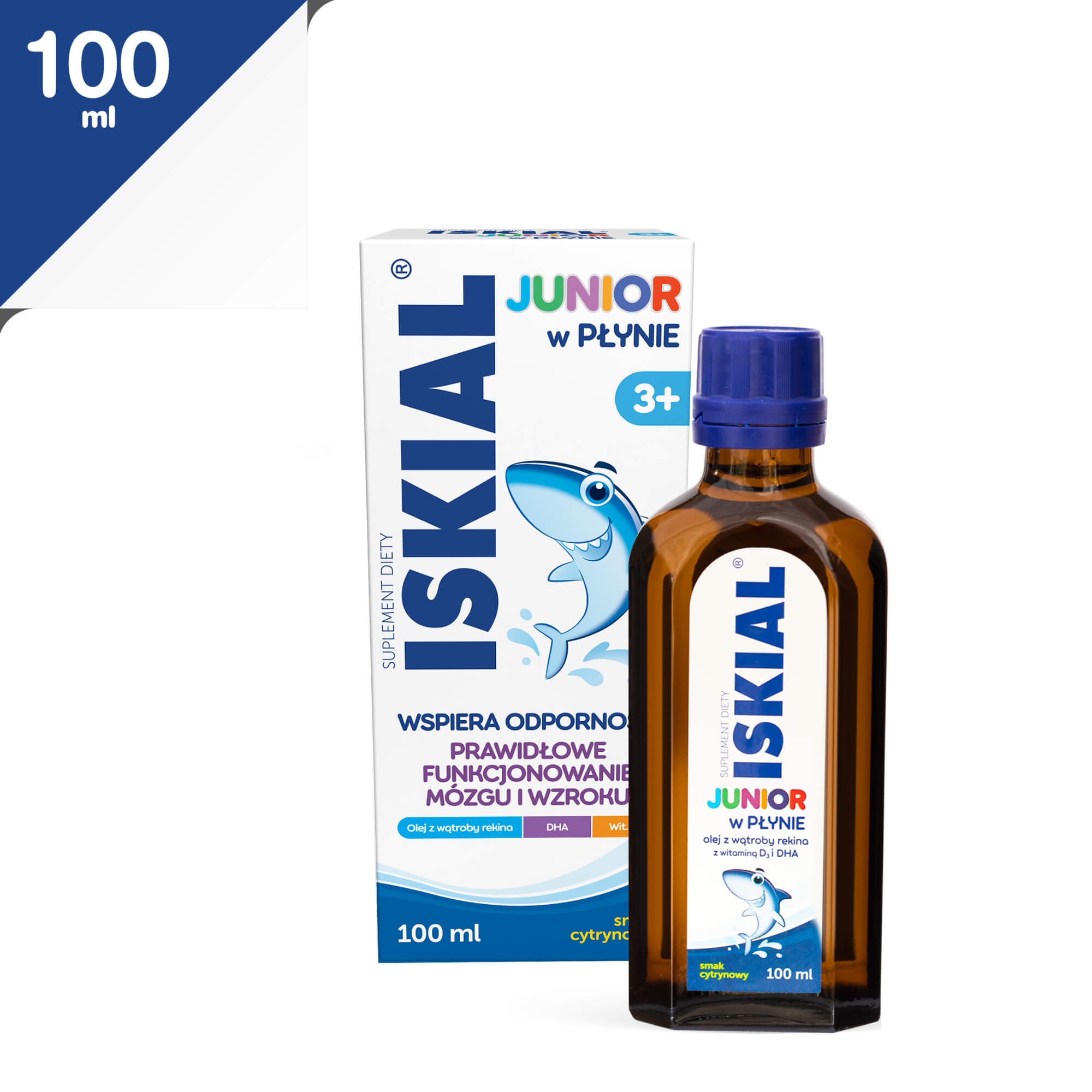 Iskial Junior, płyn z olejem z wątroby rekina i witaminą D3 dla dzieci, 100 ml
