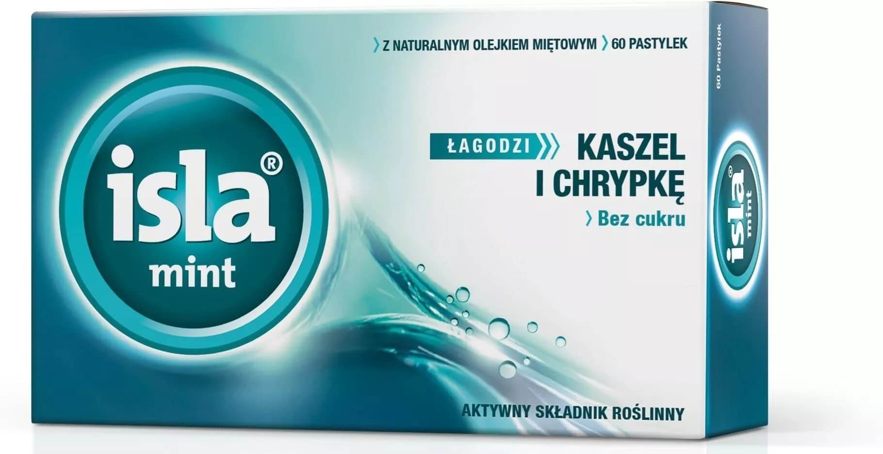 Isla-Mint , pastylki do ssania na ból gardła i chrypkę z naturalnym olejkiem miętowym, 60 szt.