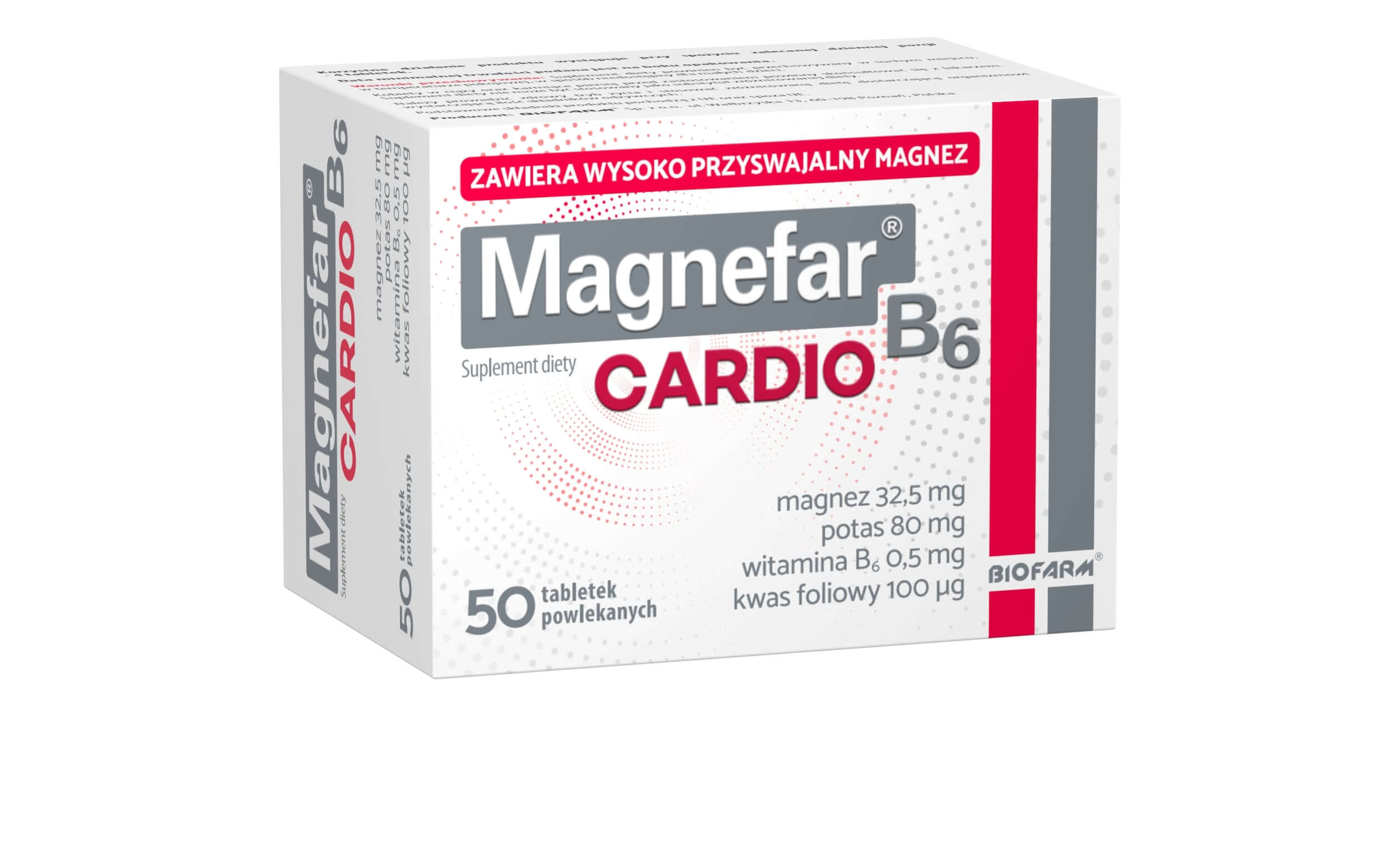 Magnefar B6 Cardio, tabletki ze składnikami wspomagającymi pracę serca, 50 szt.
