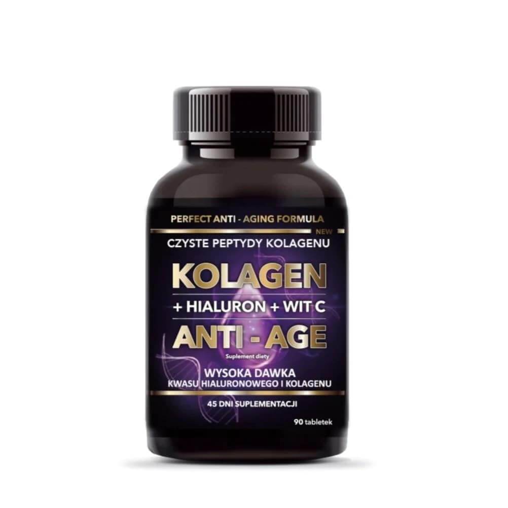 Kolagen + Hialuron + Wit C Anti-Age, tabletki ze składnikami kompleksowo wspierającymi organizm, 90 szt.