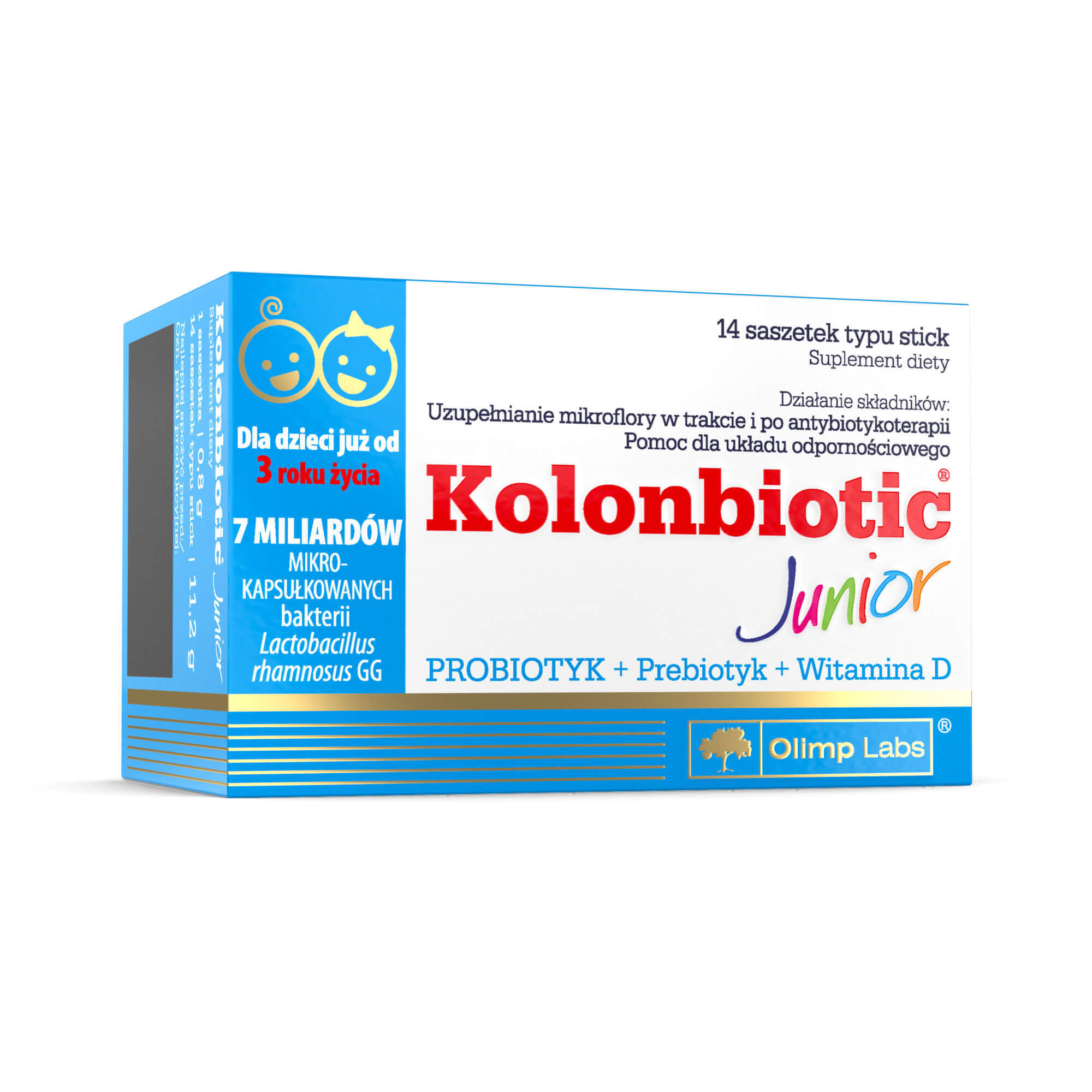 Kolonbiotic Junior, proszek ze składnikami uzupełniającymi mikroflorę bakteryjną dla dzieci, 14 sasz.