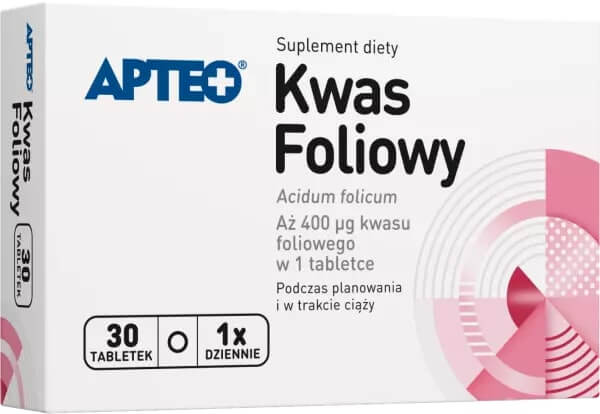 Kwas foliowy APTEO , tabletki ze składnikami dla kobiet planujących ciążę i w okresie ciąży, 30 szt.