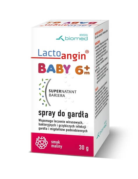 Lactoangin Baby, spray wspomagający leczenie infekcji gardła i migdałków o smaku malinowym, 30 g