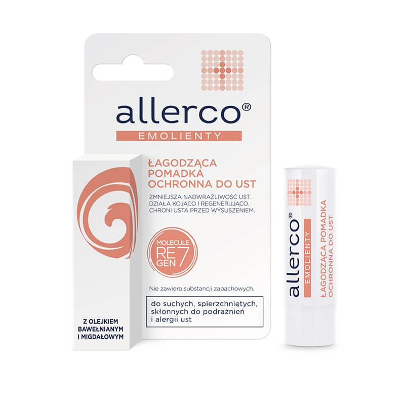 ALLERCO Pomadka ochronna, łagodząca do ust z olejkiem bawełnianym i migdałowym, 4,9 g