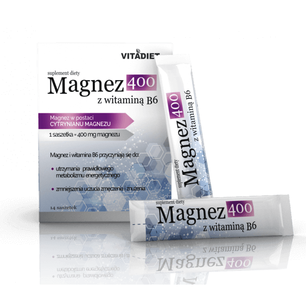 Vitadiet Magnez 400 , proszek z magnezem i witaminą B6, 14 sasz.