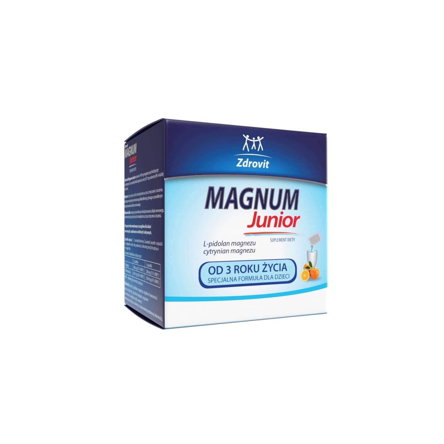 Zdrovit Magnum Junior, proszek w saszetkach z cytrynianem magnezu dla dzieci od 3. roku życia, 20 szt.