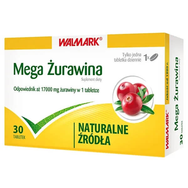 Mega Żurawina, tabletki ze składnikami wspierającymi funkcjonowanie dróg moczowych, 30 szt.