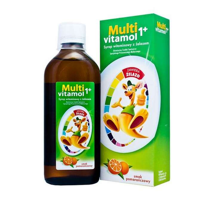 Multivitamol 1+ ,  syrop witaminowy z żelazem o smaku pomarańczowym dla dzieci, 500 ml