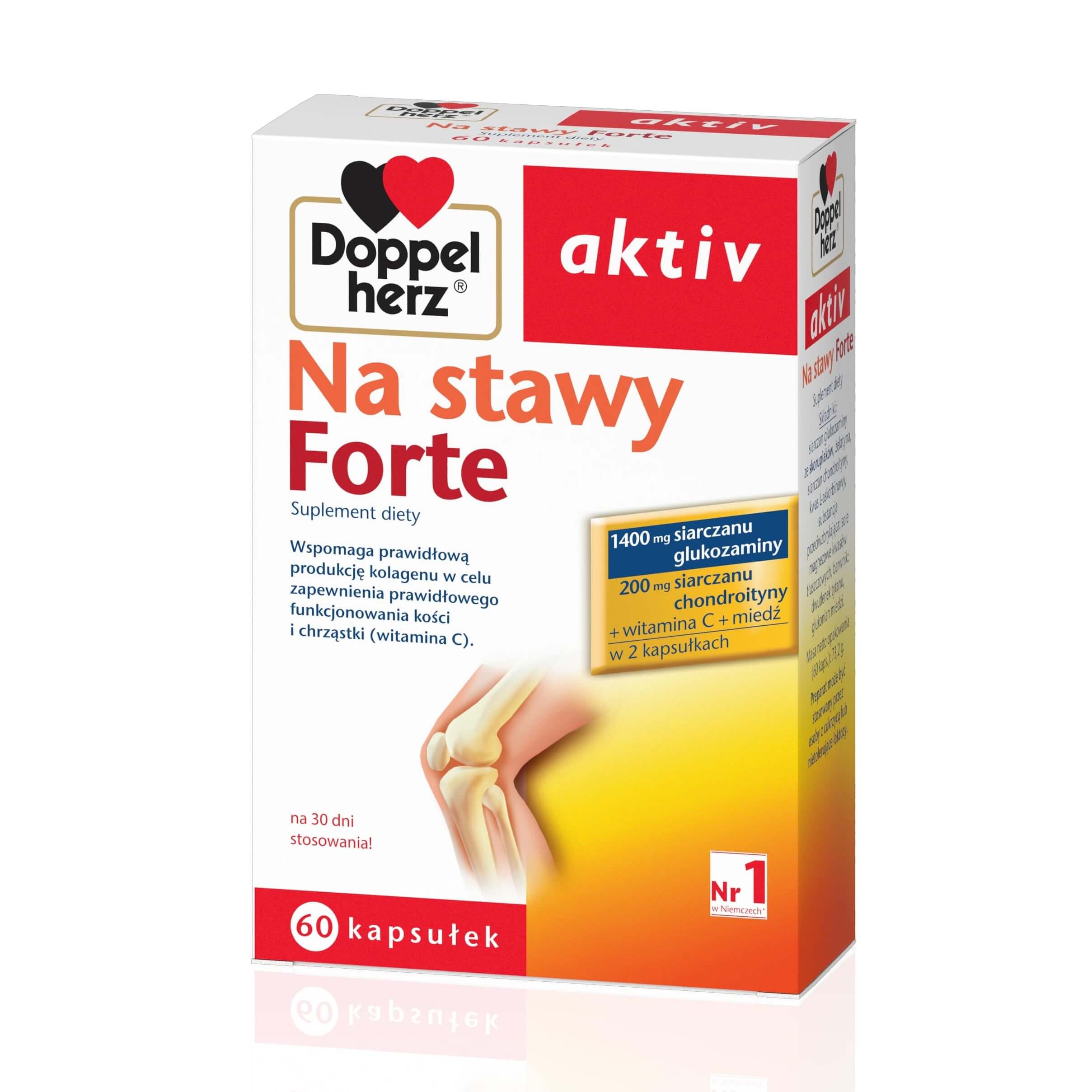 Doppelherz aktiv Na stawy Forte , kapsułki ze składnikami wspomagającymi produkcję kolagenu, 60 szt.