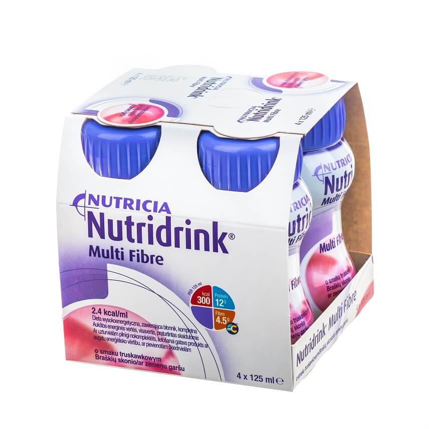 Nutridrink Multi Fibre, o smaku truskawkowym, 4 x 125 ml