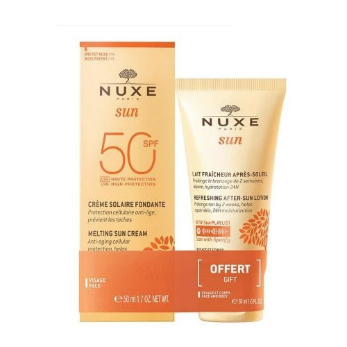 NUXE SUN Zestaw krem do opalania twarzy SPF50 50ml + balsam do ciała po opalaniu 50 ml