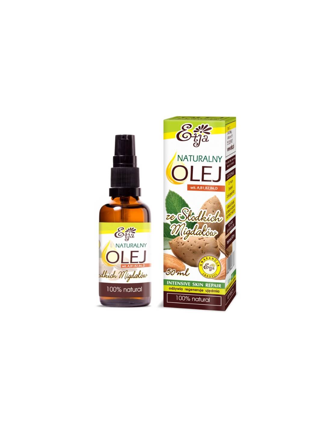 ETJA Olej ze słodkich migdałów , odżywiający, regenerujący, ujędrniający skórę, 50 ml