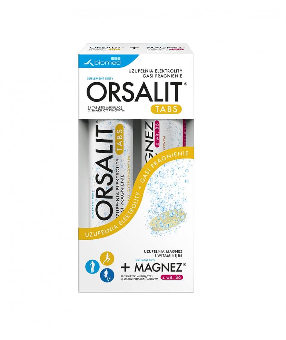 Orsalit tabs + Magnez z wit.B6 , tabletki musujące z magnezem i witaminą B6, Orsalit tabs - 24 szt. + Magnez z wit.B6 - 10 szt.