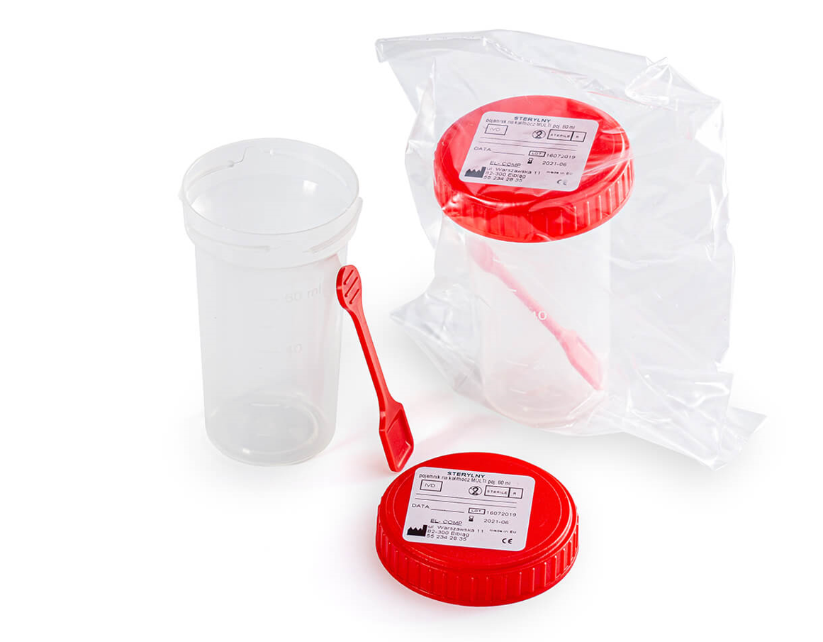 Pojemnik na kał /mocz MULTI jałowy z łopatką, 60 ml