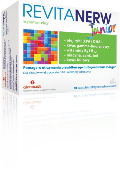 Revitanerw Junior kapsułki ze składnikami wspomagającymi układ nerowowy dla dzieci, 30 szt.