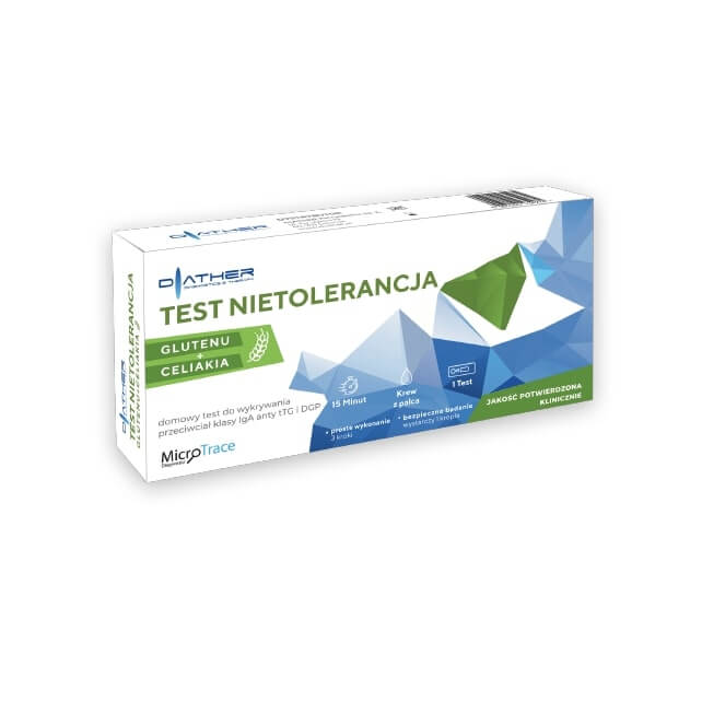 Test Nietolerancja Glutenu+Celiakia domowy do wykrywania przeciwciał klasy IgA anty tTG i DGP, 1 szt.